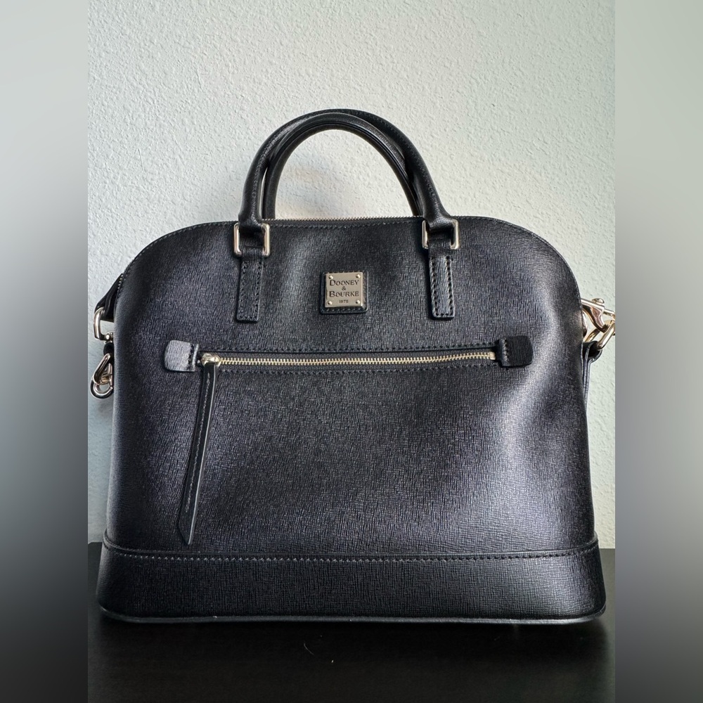NWT Dooney & Bourke Saffiano Leather Domed Zip Satchel Black